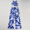 Cross border women's two-piece sleeveless vest, high waisted pants, floral print set