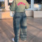 New casual fashion trend for women's clothing, distressed washed blue jeans, straight leg pants