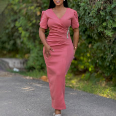 New fashionable and elegant V-party long dress with diamond hot stamping African dress