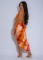 Deep V-neck bead hanging neck sexy high slit printed pattern silk texture dress