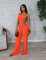 Women's fashion neck hanging, strapless, pleated, tied rope wide leg jumpsuit