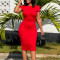 Short sleeved solid color hip hugging OL temperament pencil skirt large size fashionable