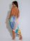 Deep V-neck bead hanging neck sexy high slit printed pattern silk texture dress
