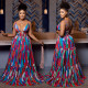 Fashionable women's sexy suspender backless printed color dress