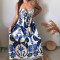 Women's new summer off shoulder strapless printed long style dress with a grand display