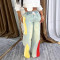 Ladies' casual drawstring high waisted contrasting splicing gradient straight leg denim pants