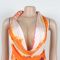 Deep V-neck bead hanging neck sexy high slit printed pattern silk texture dress