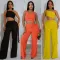 Women's fashion neck hanging, strapless, pleated, tied rope wide leg jumpsuit