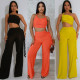 Women's fashion neck hanging, strapless, pleated, tied rope wide leg jumpsuit