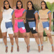Women's denim patchwork design short sleeved top shorts set two-piece set