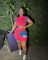 Women's denim patchwork design short sleeved top shorts set two-piece set