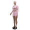 Embroidered net set round neck long sleeved top paired with sexy shorts two-piece set for women