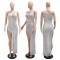Fashion trend sequin deep V hanging neck bag hip skirt new sexy slim fit micro revealing back long skirt for women