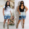 Summer new casual trend gradient color ripped denim shorts