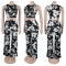 Cross border women's two-piece sleeveless vest, high waisted pants, floral print set