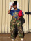 Fashionable casual camouflage printed multi pocket street fashion workwear straight leg pants