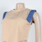 Women's denim patchwork design short sleeved top shorts set two-piece set