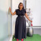 Elegant commuting solid color lapel sleeveless workwear split long skirt two-piece set