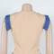Women's denim patchwork design short sleeved top shorts set two-piece set