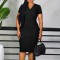 New fashionable and elegant V-neck short sleeved solid color plus size African dress