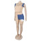 Women's denim patchwork design short sleeved top shorts set two-piece set
