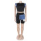 Women's denim patchwork design short sleeved top shorts set two-piece set
