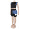 Women's denim patchwork design short sleeved top shorts set two-piece set