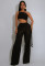 Women's fashion neck hanging, strapless, pleated, tied rope wide leg jumpsuit