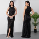 Fashionable women's elegant temperament sequin slit dress dress