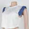 Women's denim patchwork design short sleeved top shorts set two-piece set