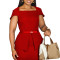 Short sleeved square neck solid color high waisted ruffled edge hip hugging OL pencil skirt