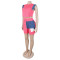 Women's denim patchwork design short sleeved top shorts set two-piece set