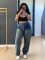 New casual fashion trend for women's clothing, distressed washed blue jeans, straight leg pants