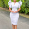 Summer round neck lotus leaf sleeve nail diamond wrapped hip dress party banquet hollow out foreign trade dress