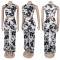 Cross border women's two-piece sleeveless vest, high waisted pants, floral print set