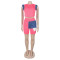 Women's denim patchwork design short sleeved top shorts set two-piece set