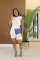 Women's denim patchwork design short sleeved top shorts set two-piece set