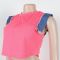 Women's denim patchwork design short sleeved top shorts set two-piece set
