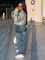 New casual fashion trend for women's clothing, distressed washed blue jeans, straight leg pants