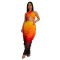 Women's fashion gradient print set with exposed navel folds, two-piece set