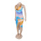 Deep V-neck bead hanging neck sexy high slit printed pattern silk texture dress