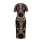 Women's casual fashion luxury gold print elegant slim fit mid length dress