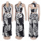 Fashionable and sexy printed neck hanging top, wide leg pants two-piece set