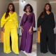 Women's Fashion Folding Set V-neck Bat Sleeve Shirt High Waist Two Piece Set