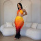 Women's fashion gradient print set with exposed navel folds, two-piece set