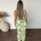 Cross border women's two-piece sleeveless vest, high waisted pants, floral print set