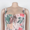 Women's sexy slit skirt elegant printed suspender dress