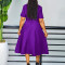 New fashionable V-neck three-dimensional flower short sleeved waist cinched A-line skirt