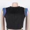 Women's denim patchwork design short sleeved top shorts set two-piece set