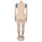Women's denim patchwork design short sleeved top shorts set two-piece set
